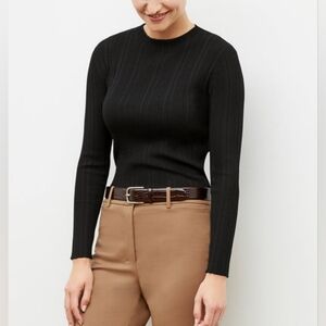 MM Lafleur Brodie Top Black Ribbed Mock Neck Womens Sz XL Lagenlook Minimalist
